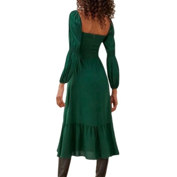 NEW Green Serpentine Siesta Smocked Ruffle Square-Neck Midi Dress - Picture 3 of 4